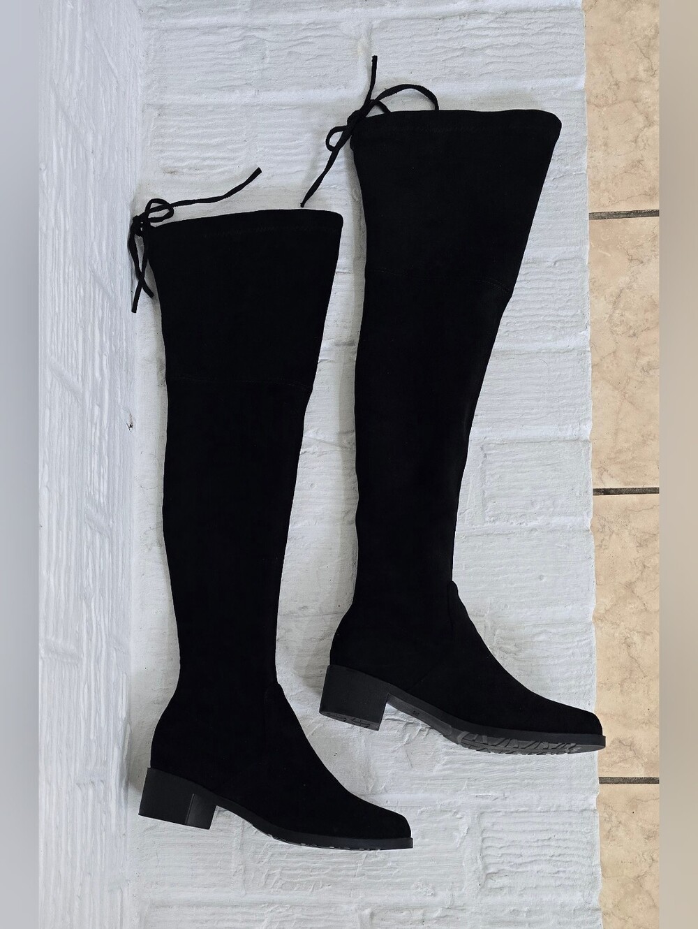 Black Over-the-Knee Suede Boots - Women's